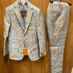 Baby Blue and Gold Floral Suit